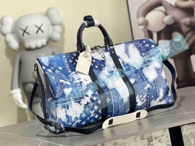 Copy L---V Keepall Bandouliere 50B Blue Travel Handbag Blue Top Quality